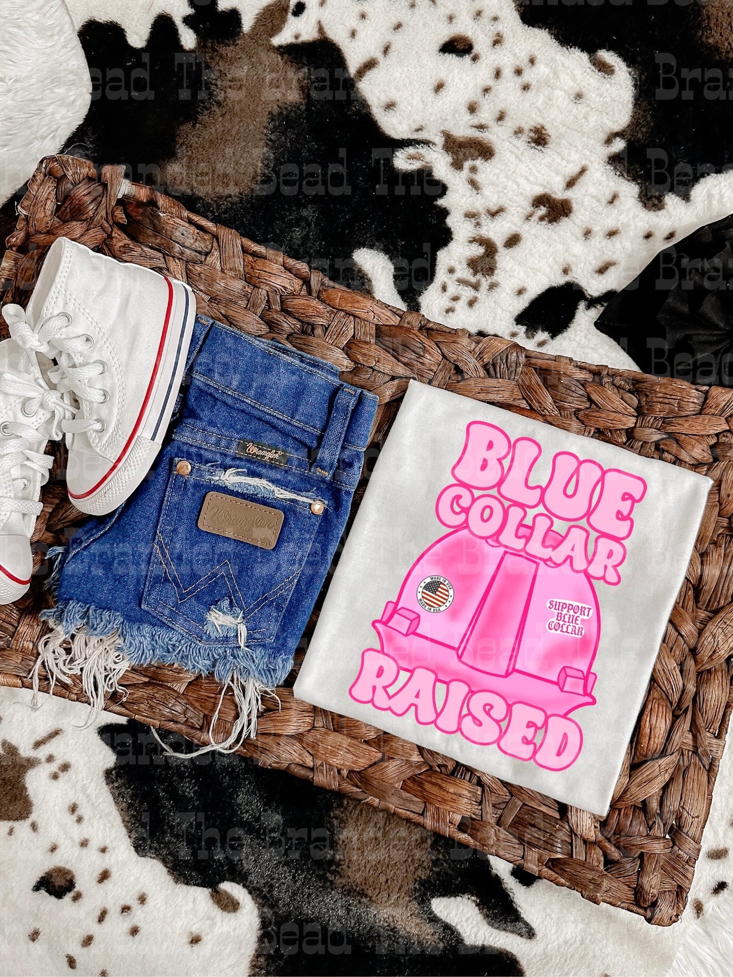 Blue Collar Raised (Brown or Pink) Kids Tee