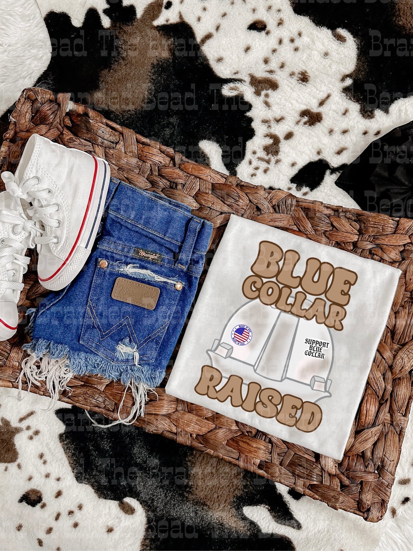Blue Collar Raised (Brown or Pink) Kids Tee