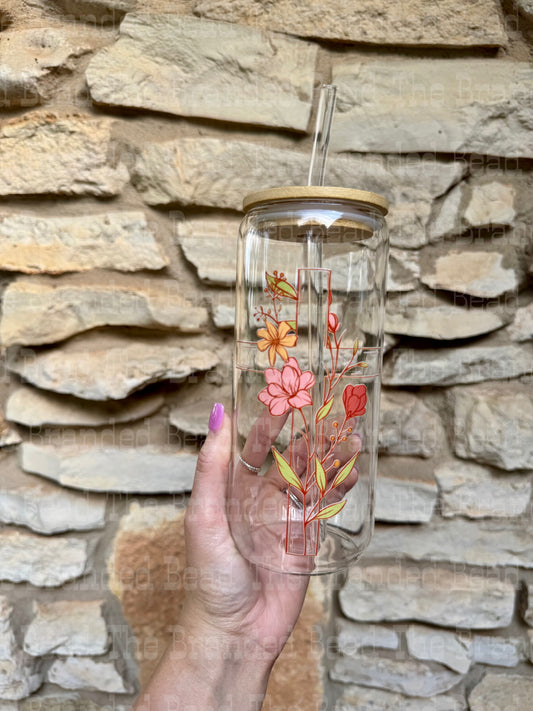 Floral Cross Glass Cup